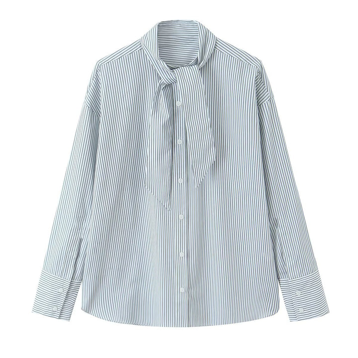 Damen Bindeschal‑Bluse mit Streifenmuster und Oversize‑Passform Drune