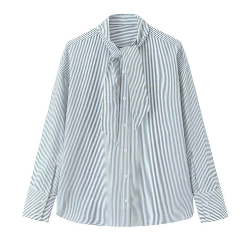 Damen Bindeschal‑Bluse mit Streifenmuster und Oversize‑Passform Drune