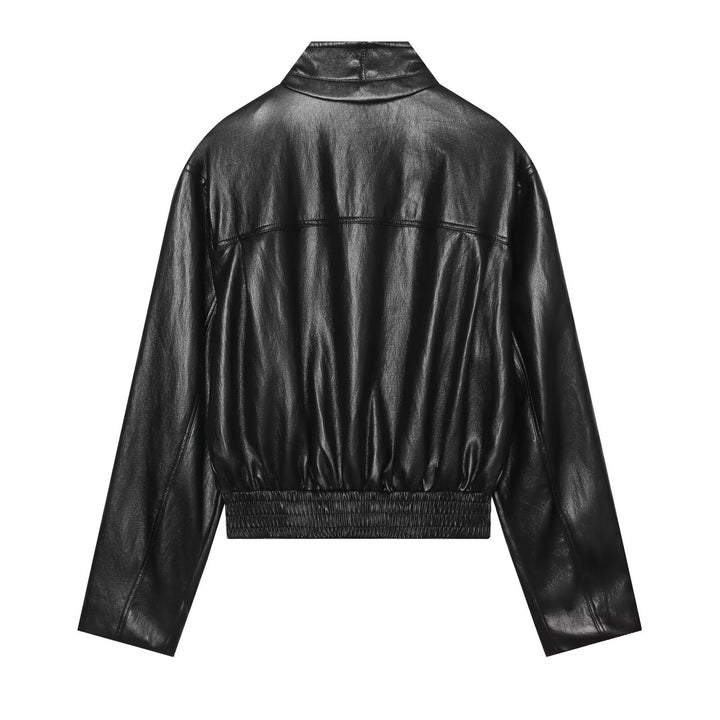 Damen Kurzblouson im Vintage-Lederlook mit Stehkragen, Reißverschluss und breitem Rippbündchen Drune