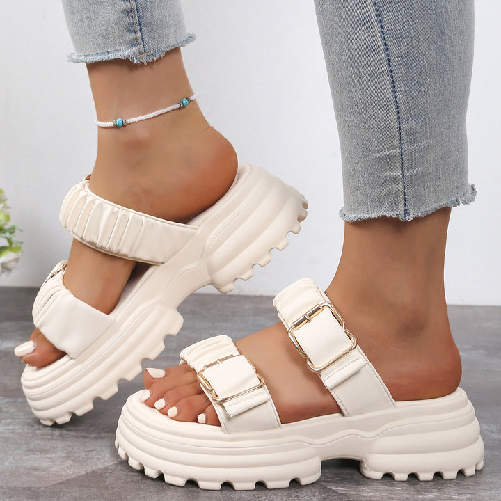 Damen Plateau-Sandalen mit modischem Schnallen-Design und komfortabler Sohle Drune