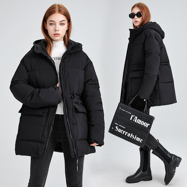 Damen Wattierter Parka mit Kapuze, Tunnelzug und Pattentaschen Drune