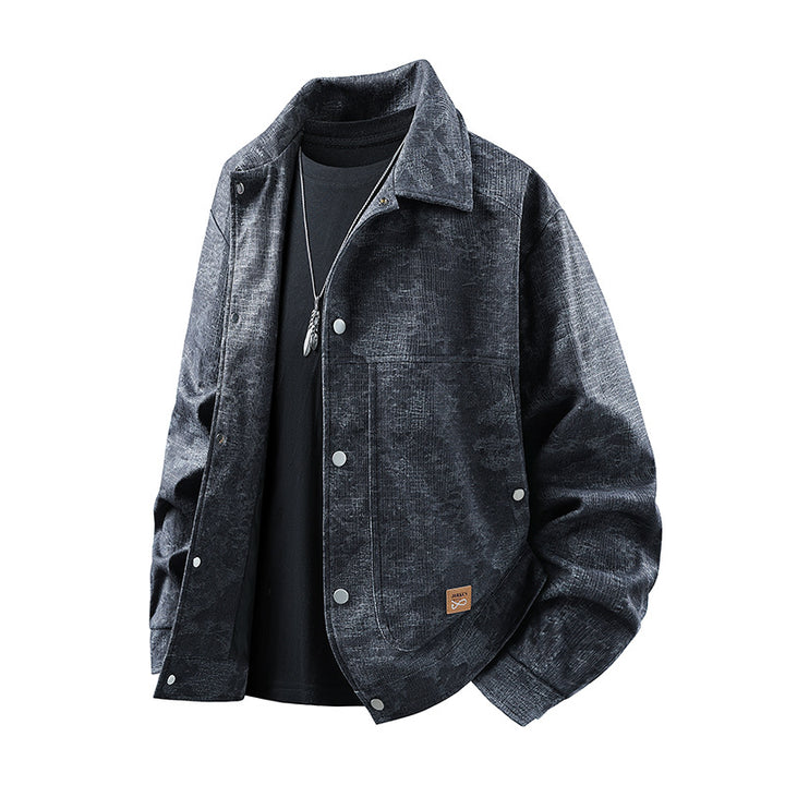 Herren samtartige Cord-Overshirt mit aufgesetzten Taschen und Druckknopfblende Drune