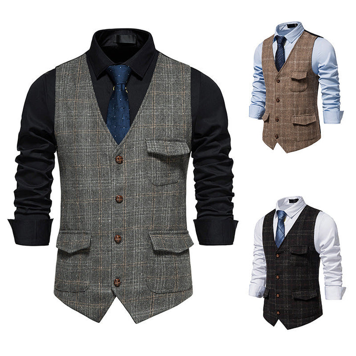 Herren elegante Weste mit strukturiertem Karomuster und praktischen Taschen Drune
