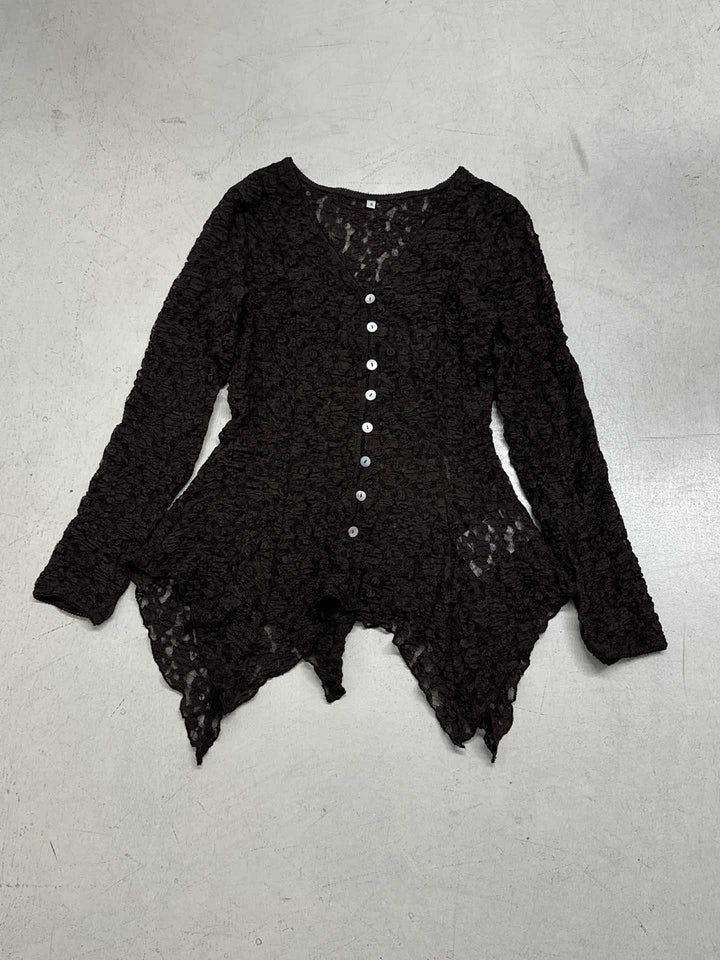 Damen Rüschenbluse aus feiner Spitze mit Knopfdetails Drune