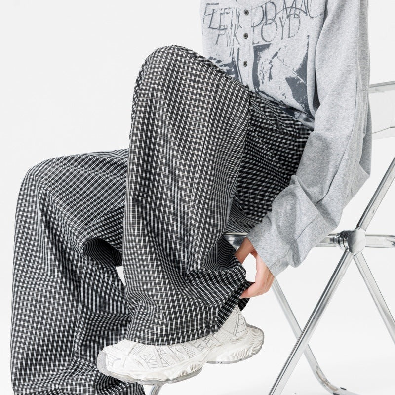 Damen Weite karierte Palazzo-Hose mit elastischem Bund, Tunnelzug & Oversize-Silhouette Drune