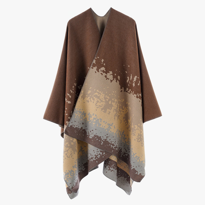 Damen Oversize Cape‑Stola im Doppelgewebe mit abstraktem Punktjacquard Drune