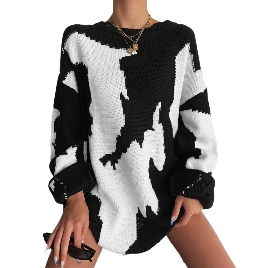 Damen Grob gestrickter Oversized Pullover mit aufregendem Grafikdesign Drune