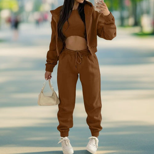 Damen Sportliches Zweiteiler-Set mit kurzem Oberteil und lässigen Jogginghosen Drune