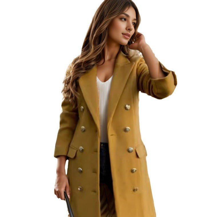 Damen exklusiver Double-Breasted-Mantel mit stilvollen Knopfdetails Drune