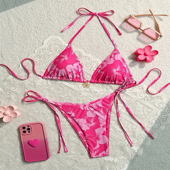 Damen Floral Triangel-Bikini mit verstellbaren Trägern Drune