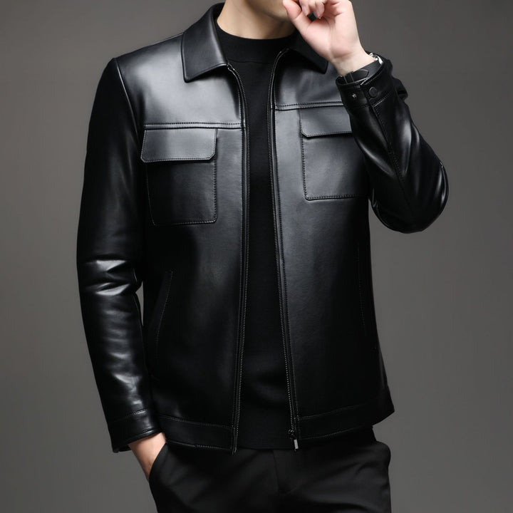 Herren Glatte Lederoptik-Blouson mit Brustklappen und Reißverschluss Drune