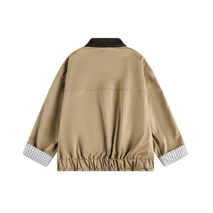 Unisex Kurz geschnittene Boxy‑Blousonjacke mit Cordkragen und kariertem Ärmelumschlag Drune