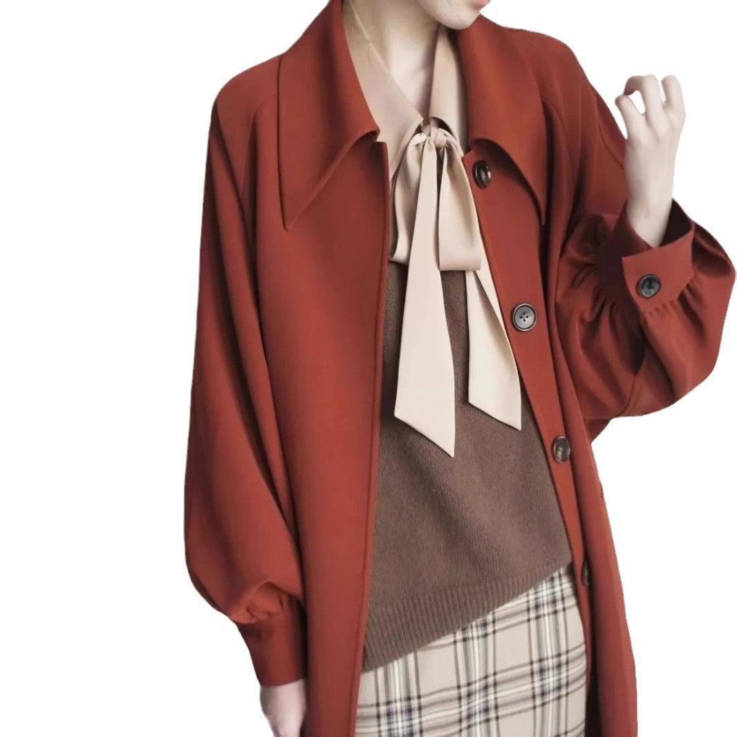 Damen Lange modische Jacke mit großem Kragen Drune