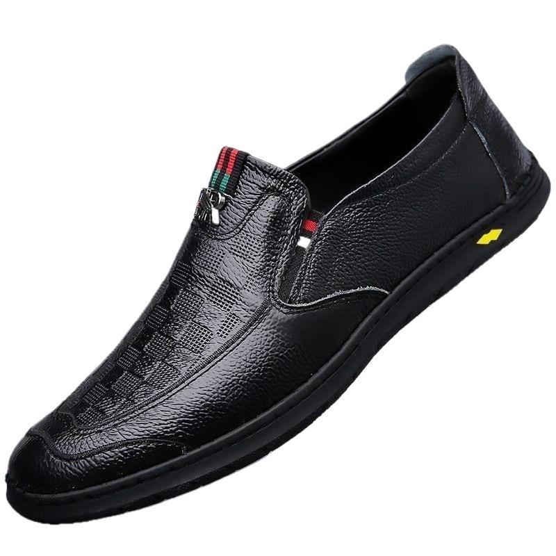 Herren Bequeme Slip-On Lederslipper Drune
