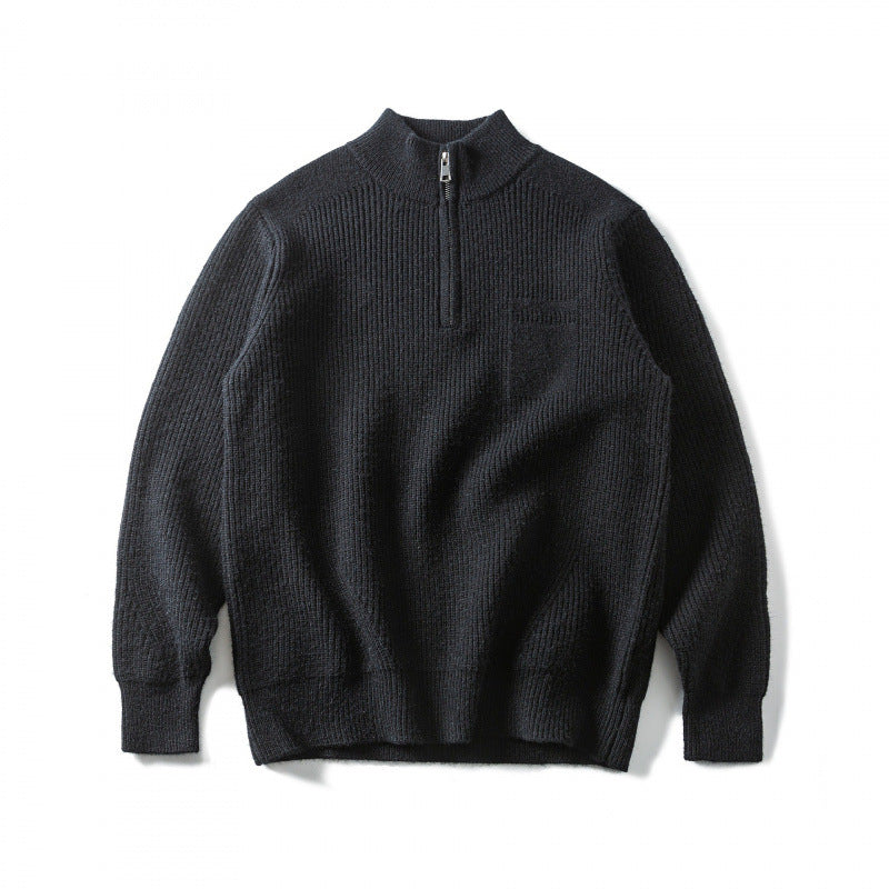 Unisex Grobgestrickter Halbzip‑Pullover mit Troyerkragen und Brusttasche Drune
