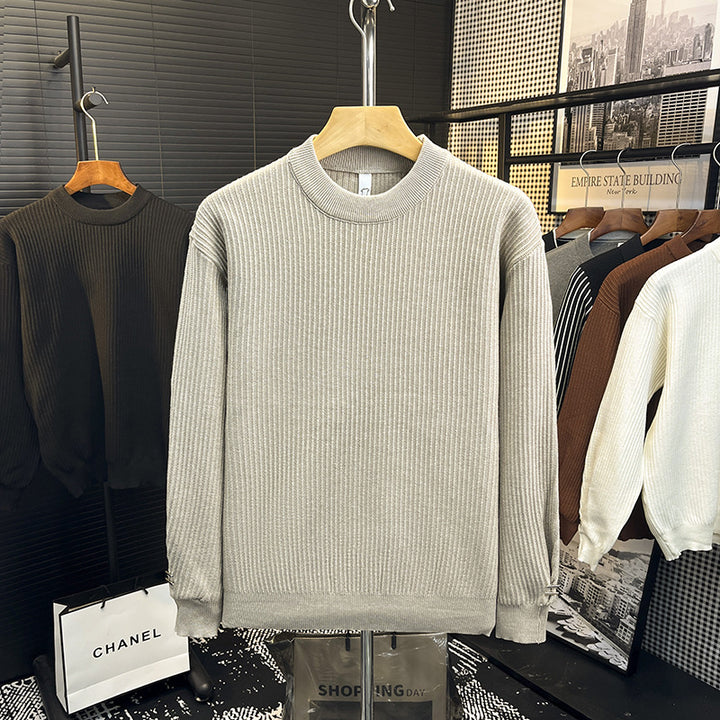 Herren Feiner Rippenstrick-Pullover mit Rundhalsausschnitt und verstärkter Schulternaht Drune