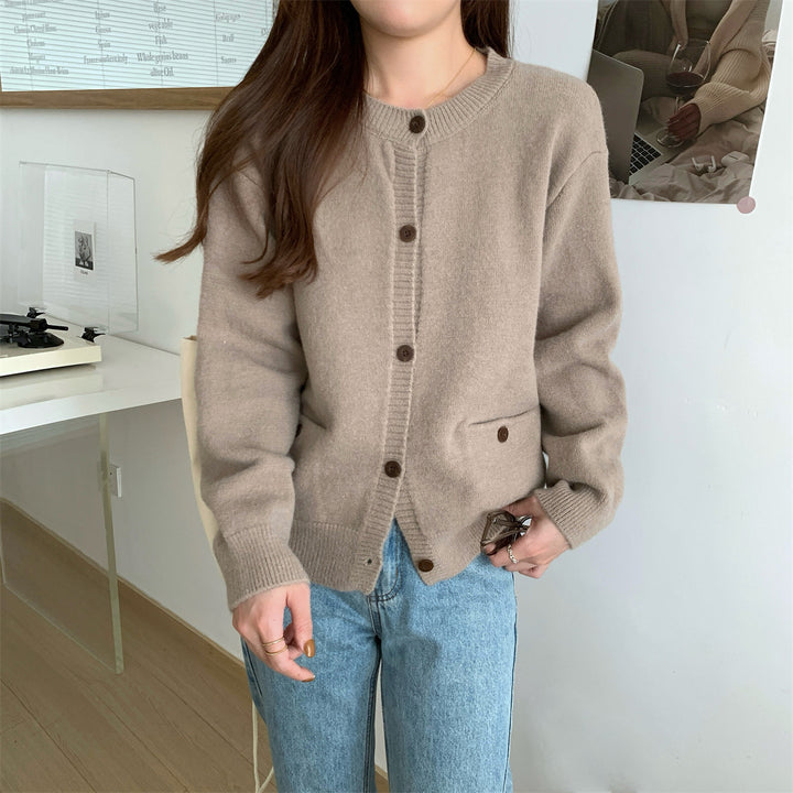 Damen gemütliche Strickjacke mit charakteristischen Knopfdetails Drune