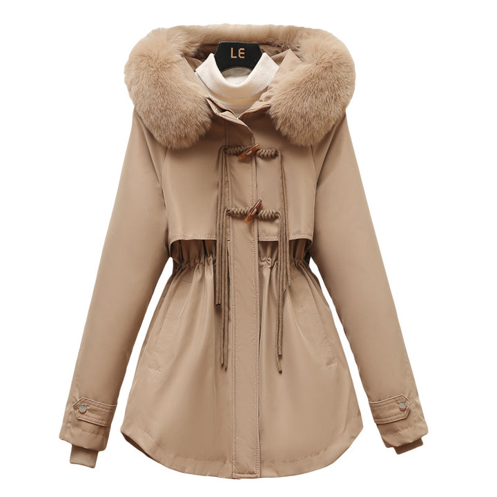 Damen nan kurzer Funktionsparka mit figurformendem Tunnelzug, abnehmbarem Fellkragen und verdecktem Reißverschluss Drune
