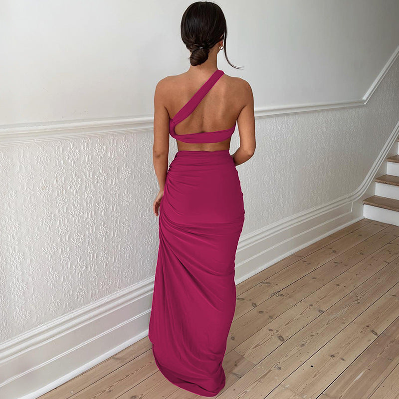 Damen Elegantes Wickelkleid mit einseitigem Schulterdesign Drune