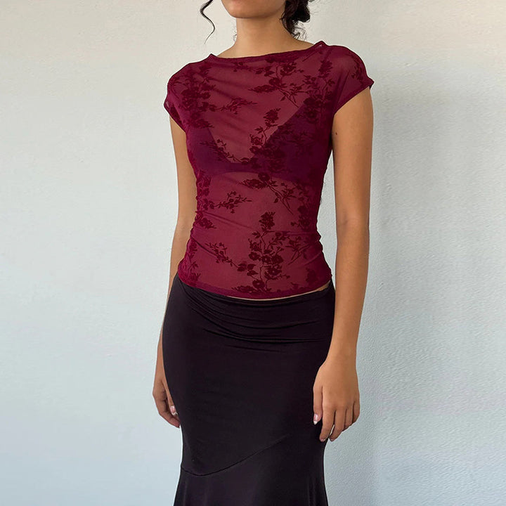 Damen Spitzenoberteil mit floralem Muster und transparenter Gestaltung Drune