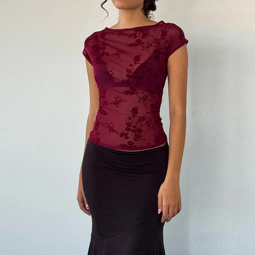 Damen Spitzenoberteil mit floralem Muster und transparenter Gestaltung Drune