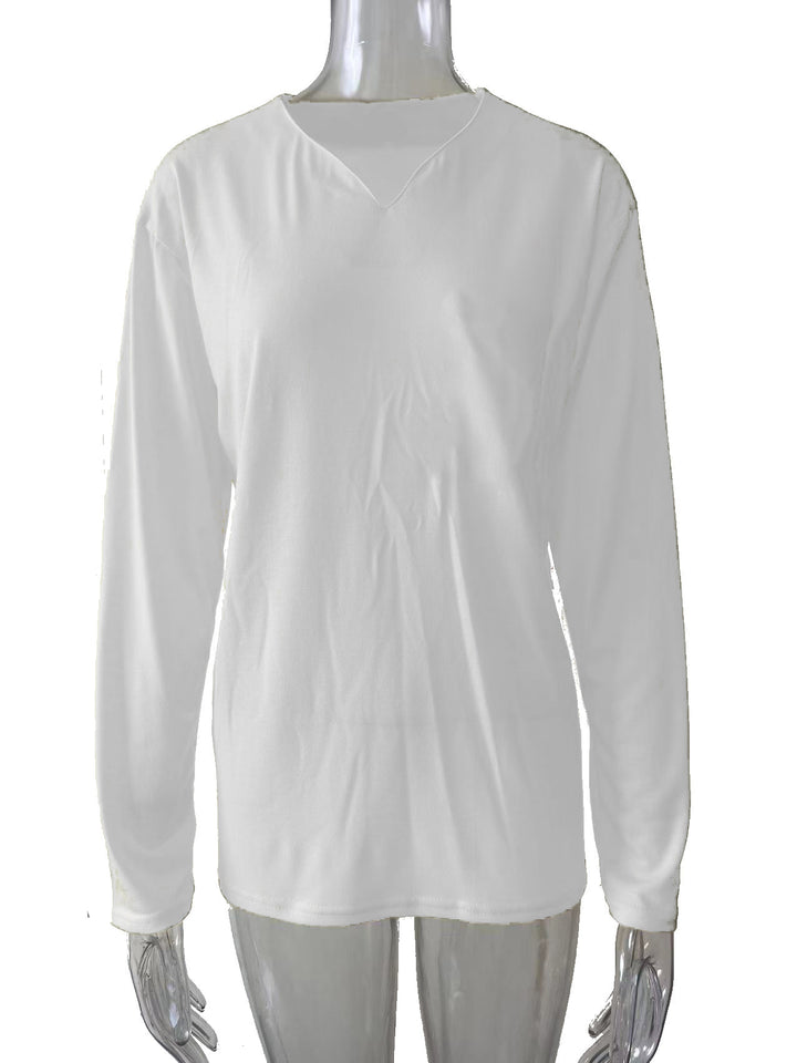 Damen nan legeres Langarmshirt mit V-Notch-Ausschnitt, Brusttasche und lockerer Oversize-Passform Drune