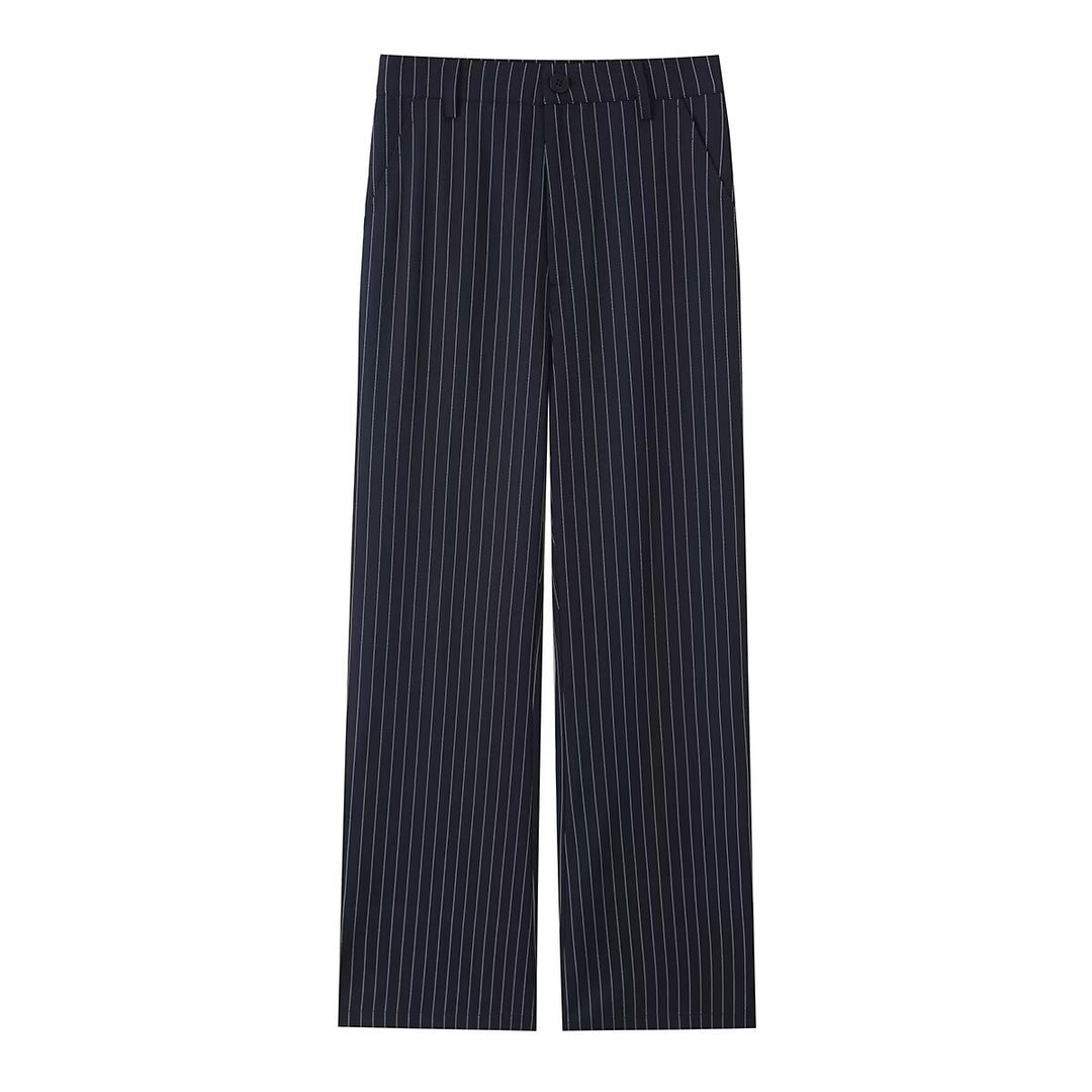 Damen Highwaist-Hose mit weitem Bein und Nadelstreifen Drune