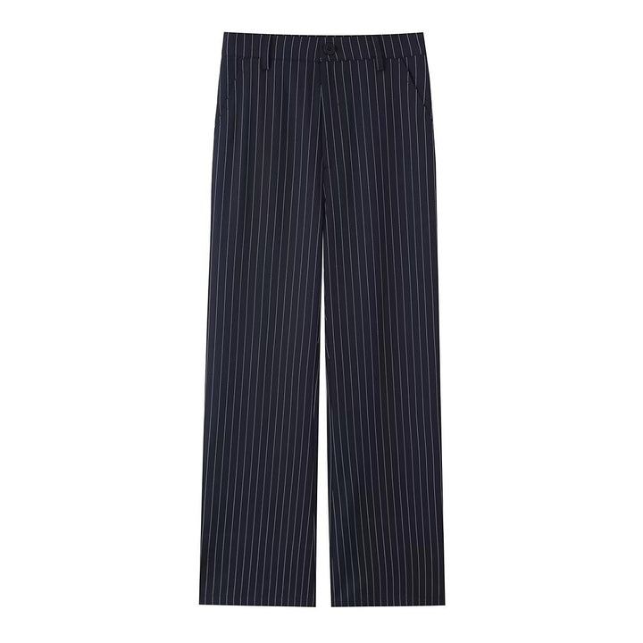 Damen Highwaist-Hose mit weitem Bein und Nadelstreifen Drune