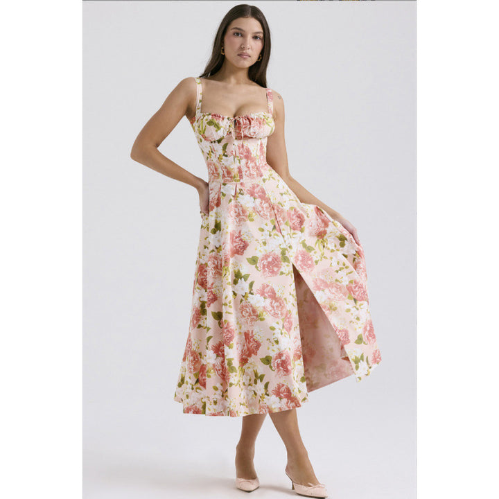 Damen Maxikleid mit floralem Design und elegantem Schlitz Drune