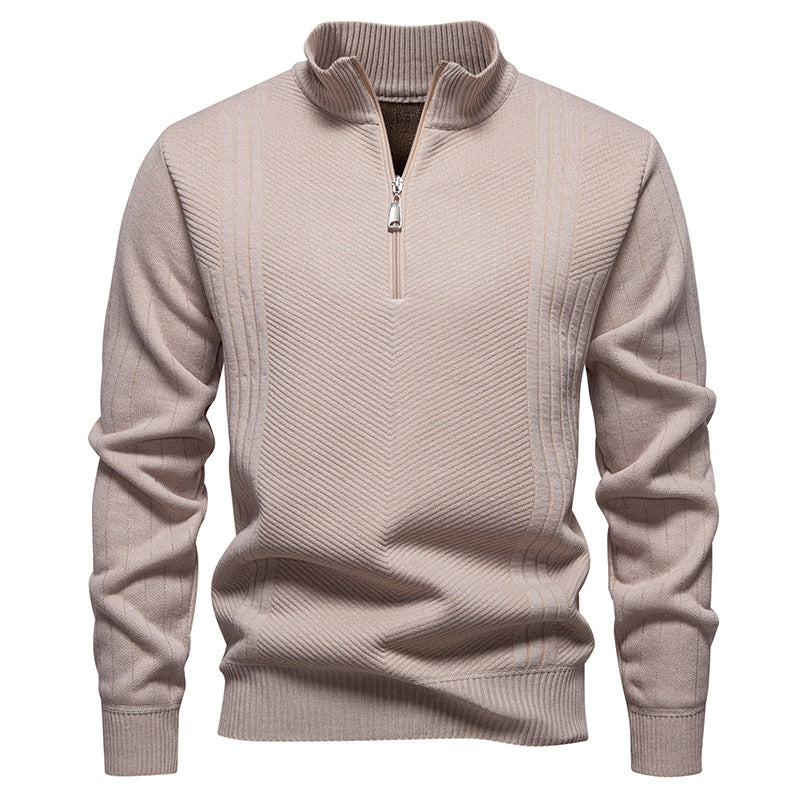 Herren nan Troyer-Pullover mit halbem Reißverschluss, Chevron-Struktur und elastischen Rippbündchen Drune