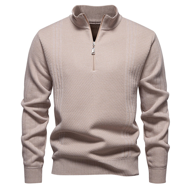 Herren nan Troyer-Pullover mit halbem Reißverschluss, Chevron-Struktur und elastischen Rippbündchen Drune