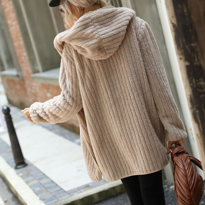 Damen Flauschige Langjacke im strukturierten Design Drune