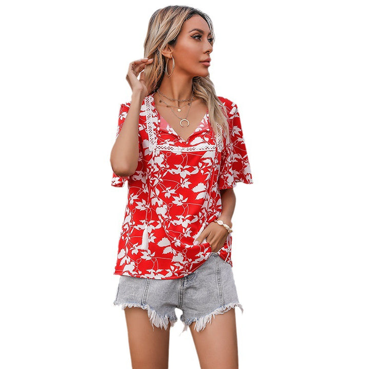 Damen Bluse mit floralem Muster und elegantem V-Ausschnitt Drune
