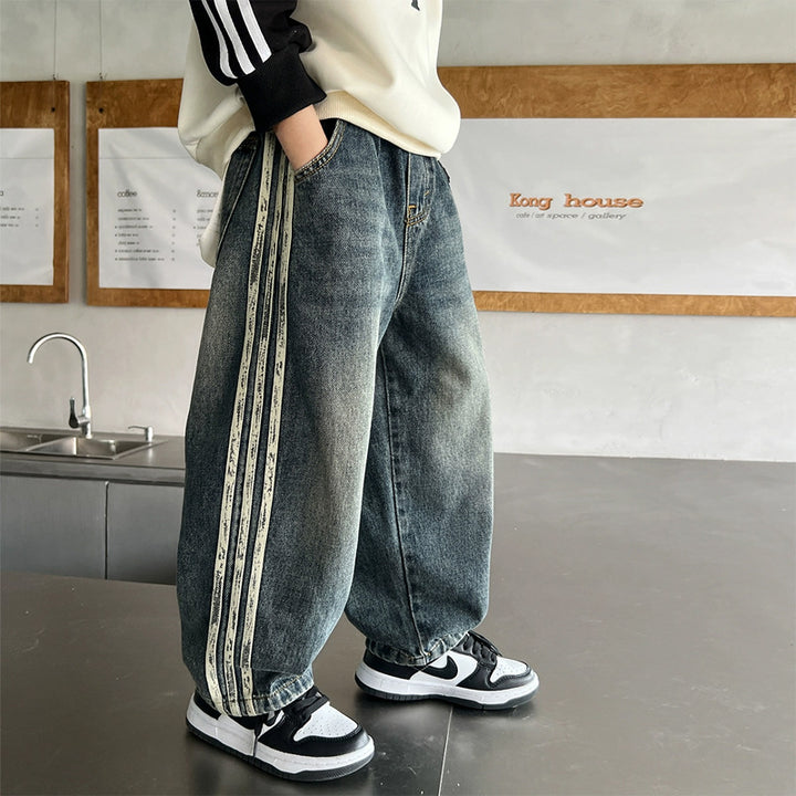 Unisex lässige Baggy-Jeans mit seitlichen Streifen Drune
