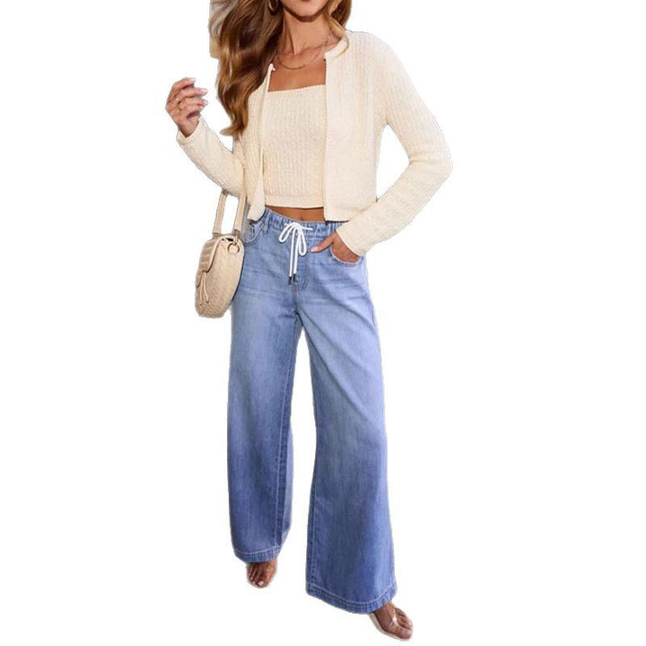 Damen Weit geschnittene Jeanshose mit verstellbarem Bund und modernen Washed-Effekten Drune