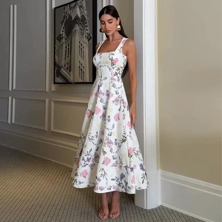 Damen Maxikleid mit quadratischem Ausschnitt und zartem Blumenmuster Drune