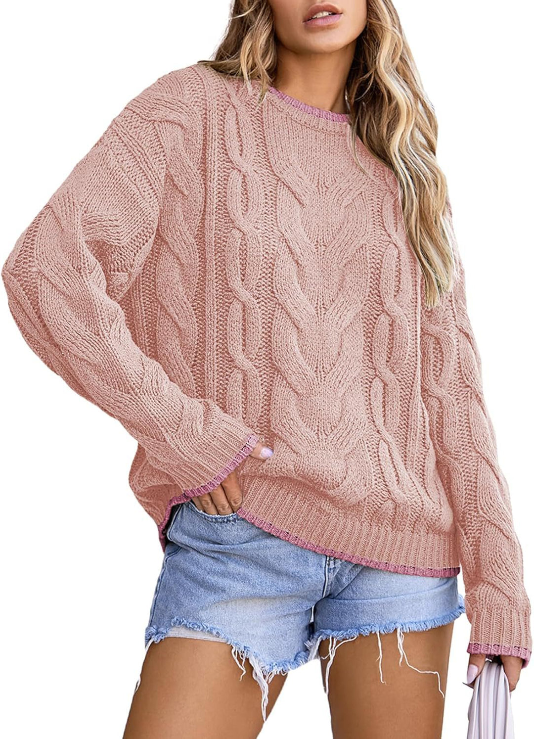 Damen Strickpullover mit grobem Zopfmuster Drune