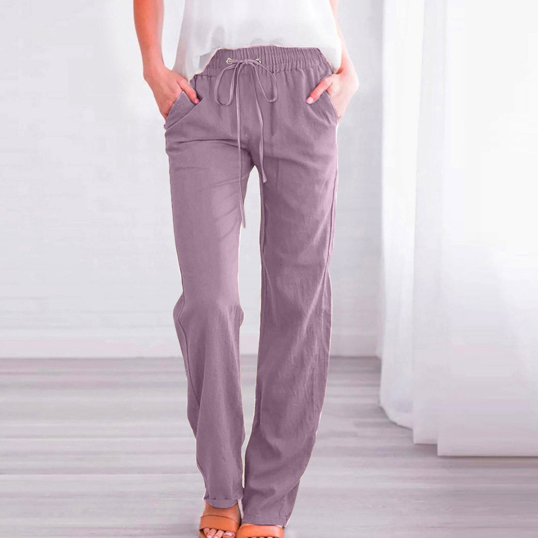 Damen Bequeme Leinen-Hose mit elastischem Bund und Taschen Drune