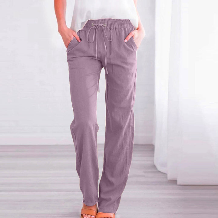 Damen Bequeme Leinen-Hose mit elastischem Bund und Taschen Drune