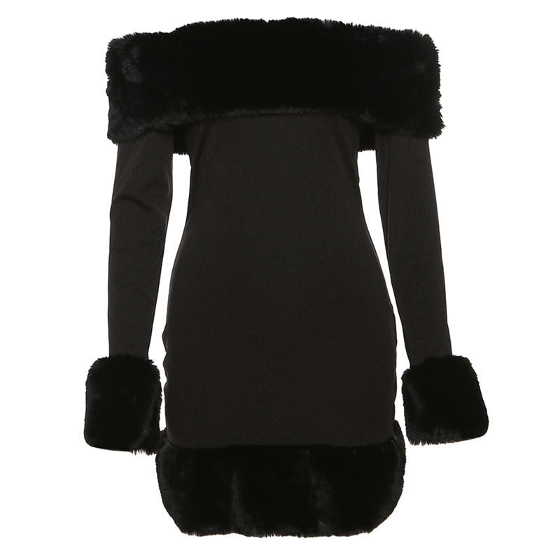 Damen Elegantes Oberteil mit Fellkragen und langen Ärmeln Drune