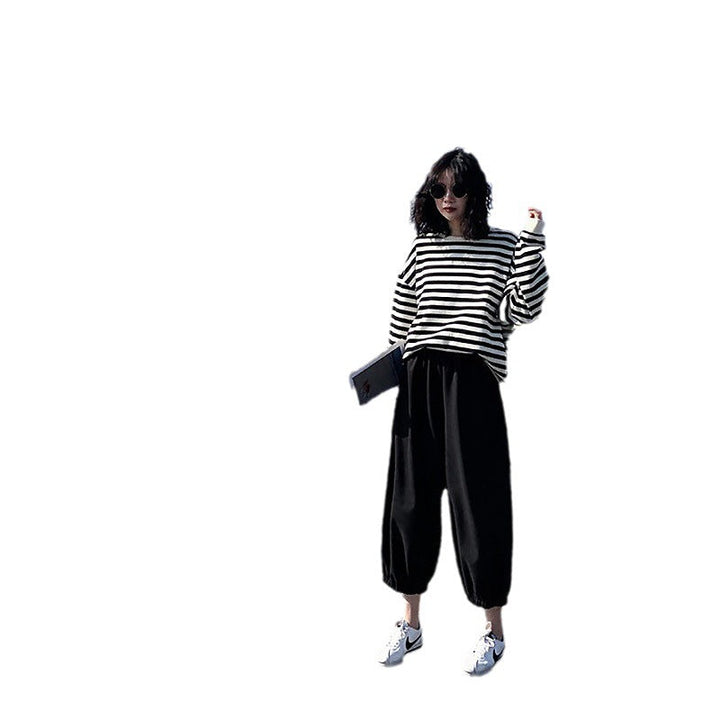 Damen gestreiftes Sweatshirt mit weitem Schnitt und lässigen Ärmeln