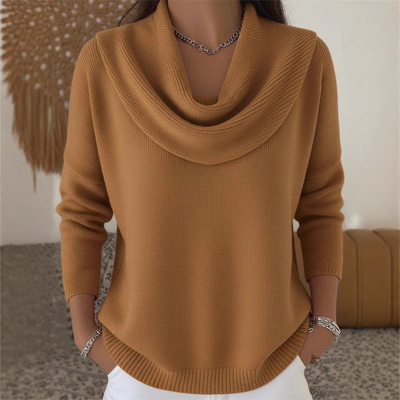 Damen nan schimmernder Strickpullover mit Wasserfallkragen, feiner Glitzerstruktur und schmalem Saum Drune