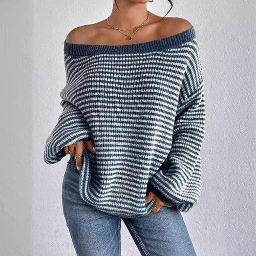 Damen lässiger Strickpullover mit weitem Schnitt und modernen Streifen Drune