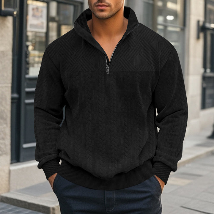 Herren nan strukturierter Halbzip-Strickpullover mit Stehkragen und Zopfmuster Drune