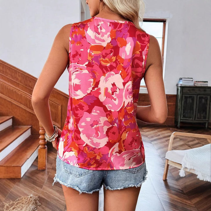 Damen ärmelloses Blusenshirt mit femininem floralem Druck Drune