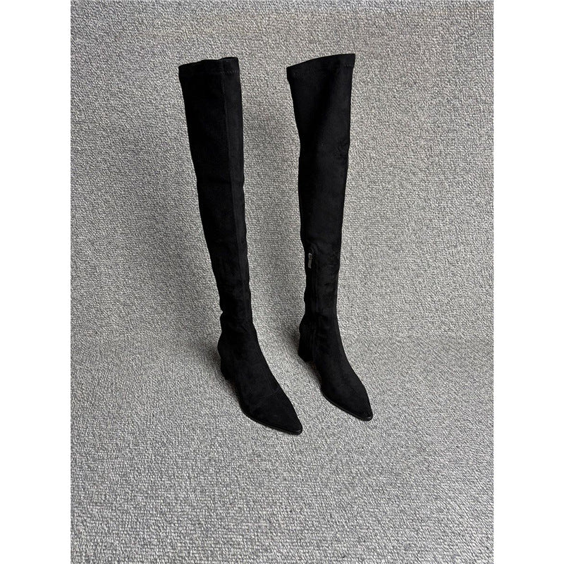 Damen Overknee‑Stiefel mit spitzer Zehenpartie, elastischem Schaft und sculpted Blockabsatz Drune