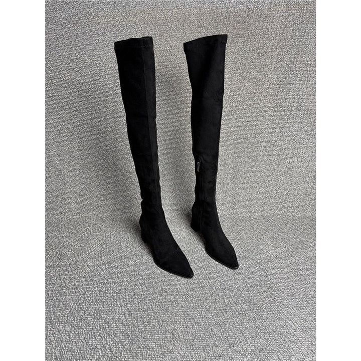 Damen Overknee‑Stiefel mit spitzer Zehenpartie, elastischem Schaft und sculpted Blockabsatz Drune