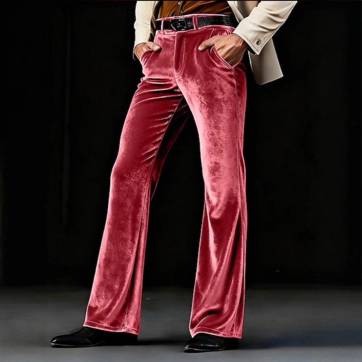 Damen Elegante Samt-Hose mit hohem Bund, ausgestelltem Bein und Eingrifftaschen Drune
