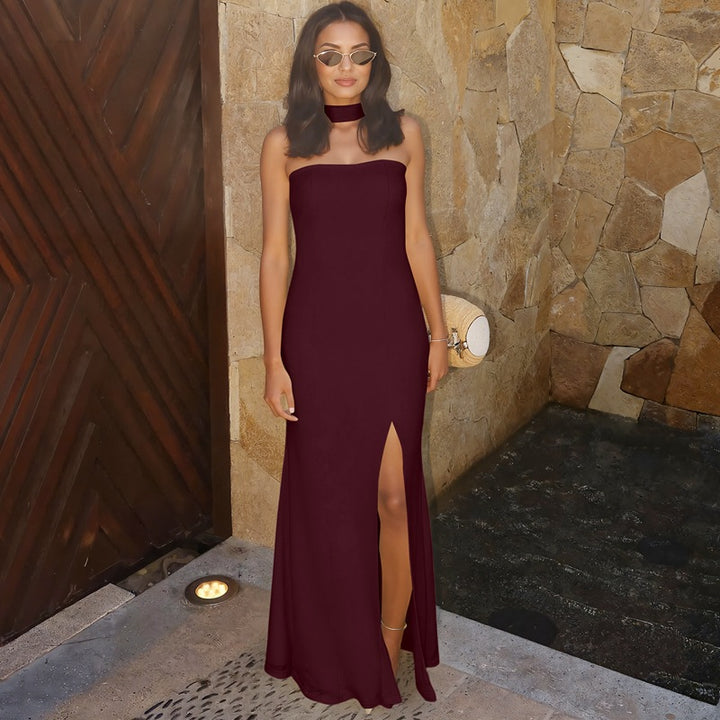 Damen Elegantes, figurbetontes Abendkleid mit asymmetrischem Halterdesign Drune