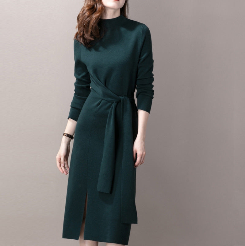 Damen elegantes Wickelkleid mit Rippdetails und seitlichem Schlitz Drune